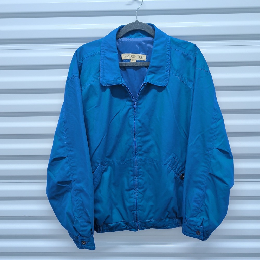 London Fog Harrington Jacket Size L‎ Mens Blue Full Zip Windbreaker Bomber Coat